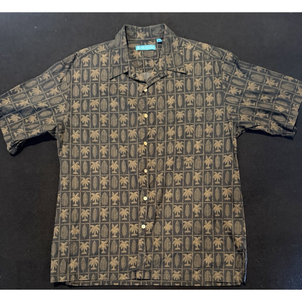 Tori‎ Richard Hawaiian Palm Leaf  Short Sleeve Button Up Camp Shirt Mens Large